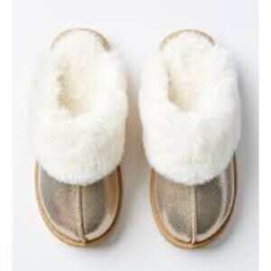 Loft Women’s Silver Metallic Faux Fur Slide Warm Cozy Clog Slippers Small (6/7)